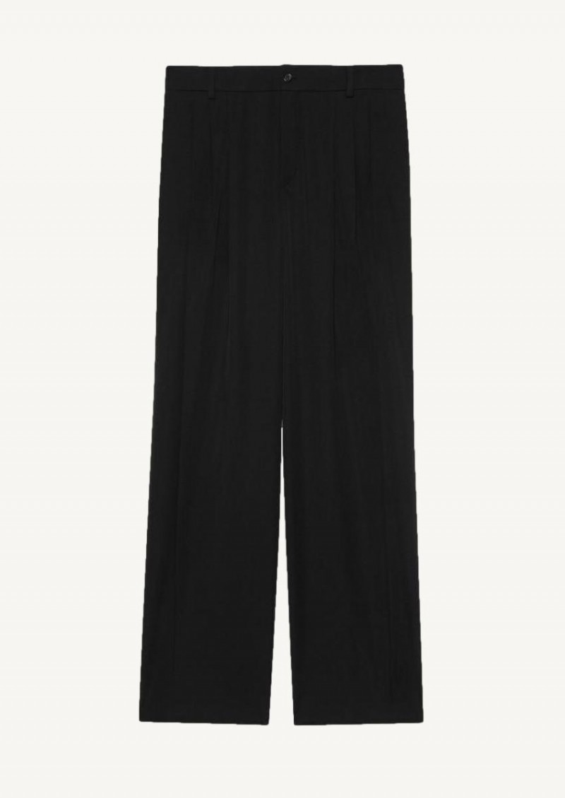 Black grain de poudre pleated pants