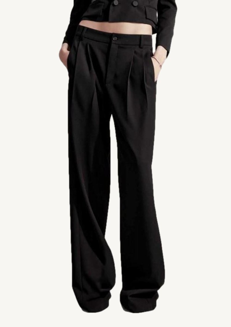Black grain de poudre pleated pants