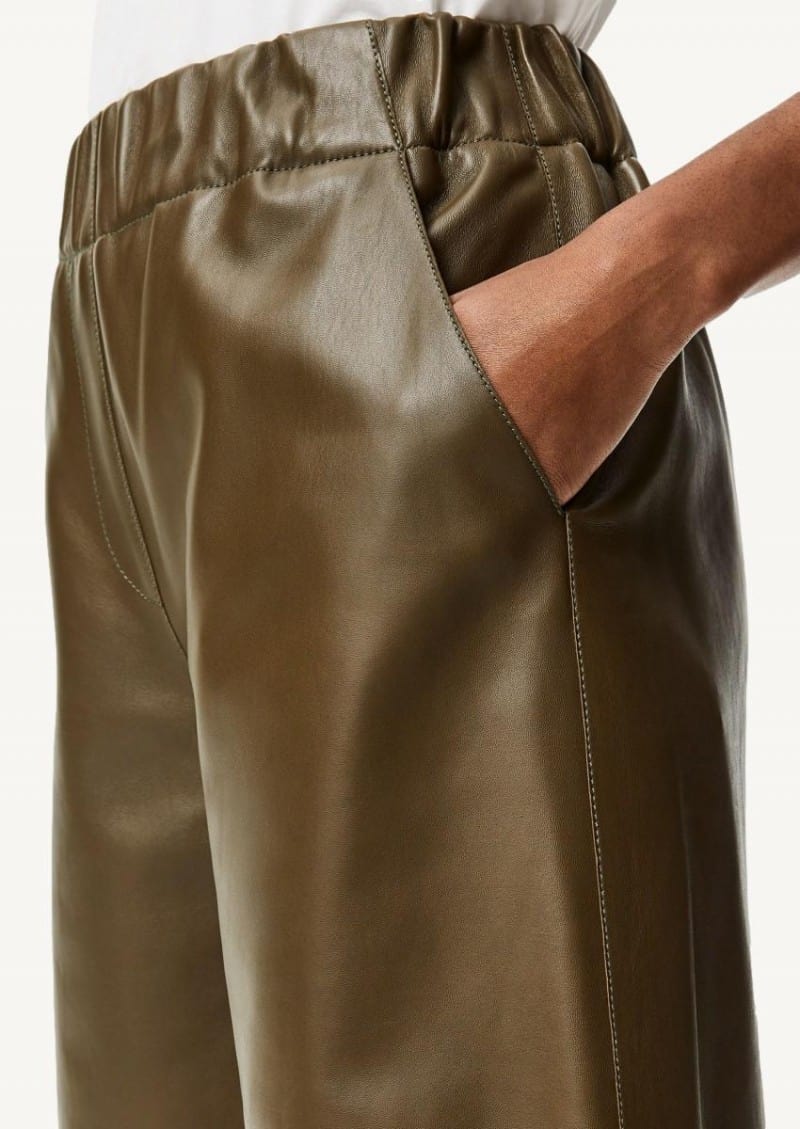 Khaki elastic waist cropped leather 