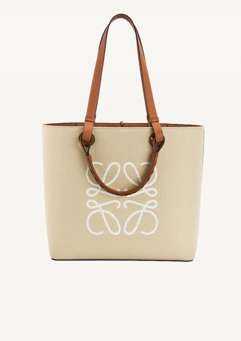 Ecru and tan Anagram tote in jacquard and calfskin - Loewe | Département  Féminin