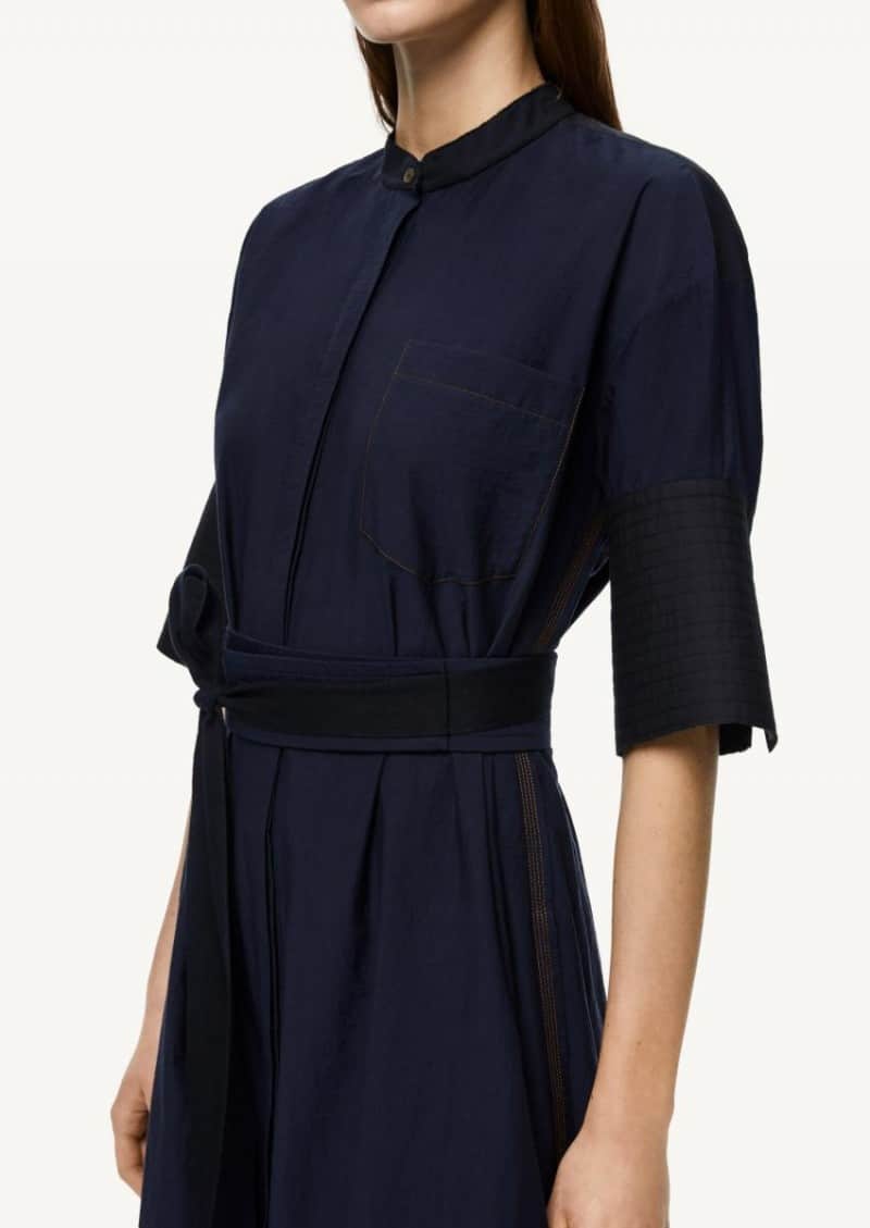 navy blue belted midi shirt dress ...