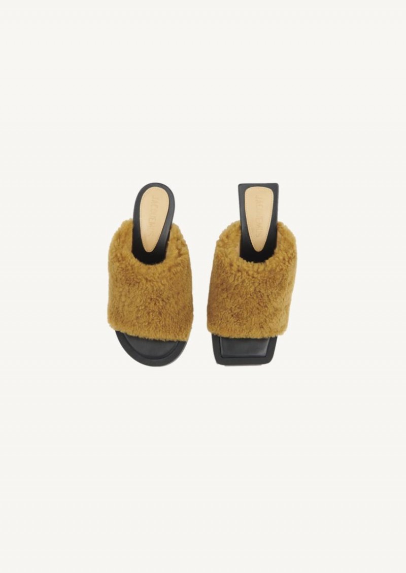 khaki Les mules carrés ronds