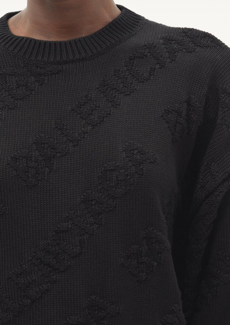 Black cotton jacquard sweater