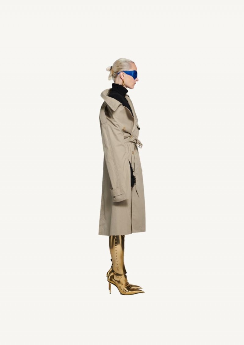 Beige off-shoulder trench coat