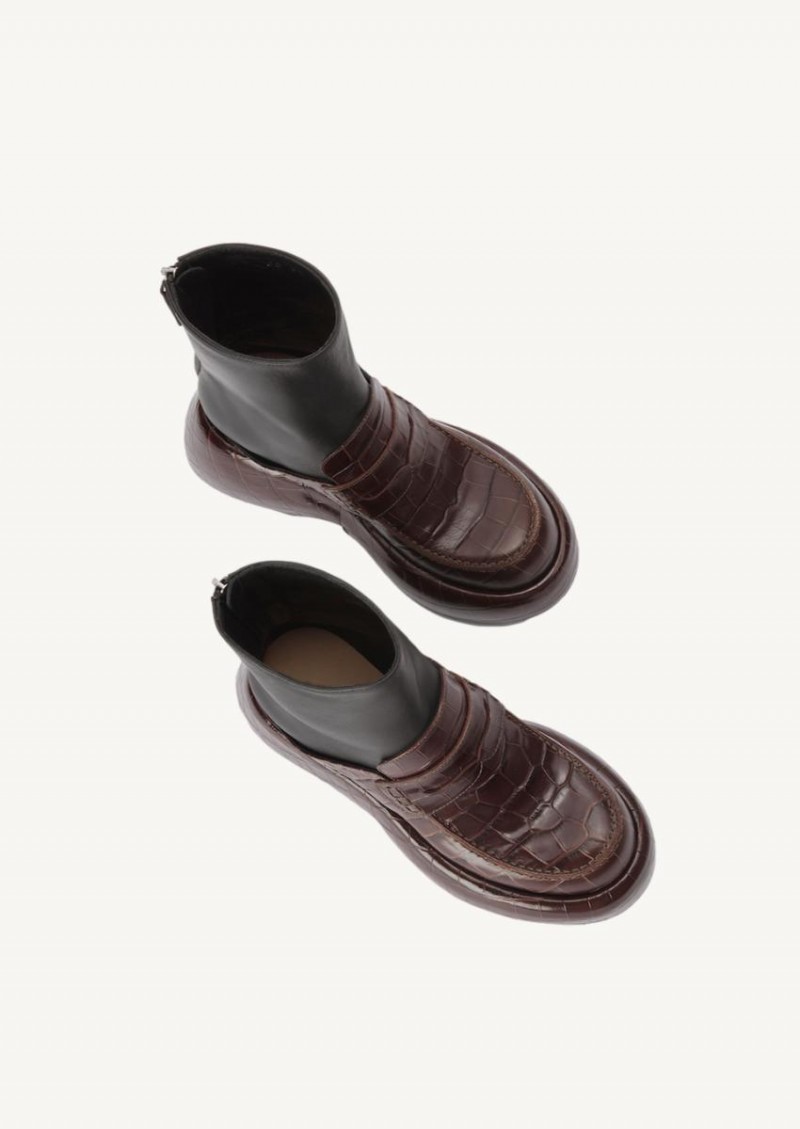 dark brown wedge boots