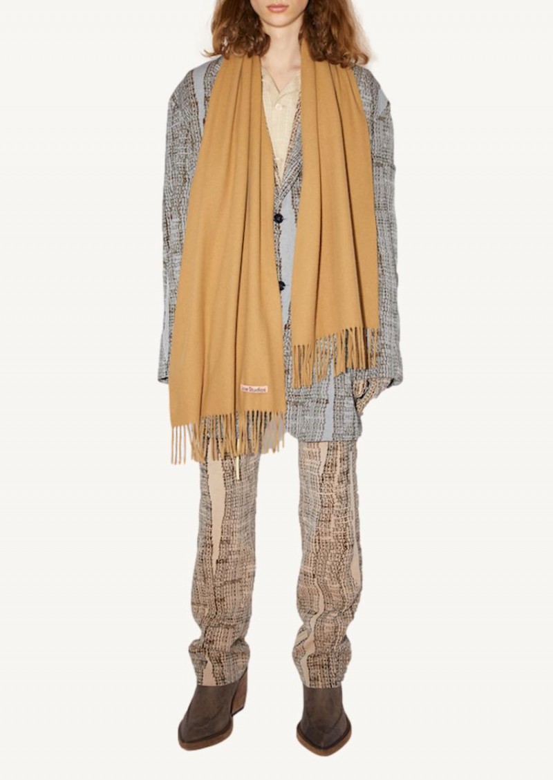 Dark camel narrow cashmere scarf