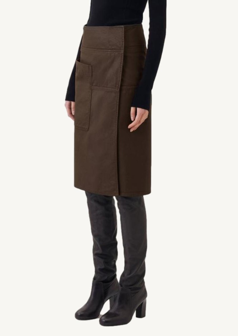 Jupe-tablier en denim enduit marron