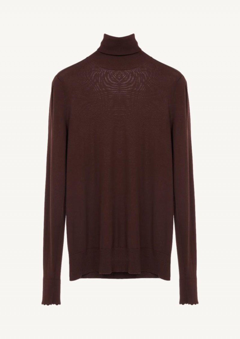 Chocolate brown extra-fine merino knit turtleneck sweater