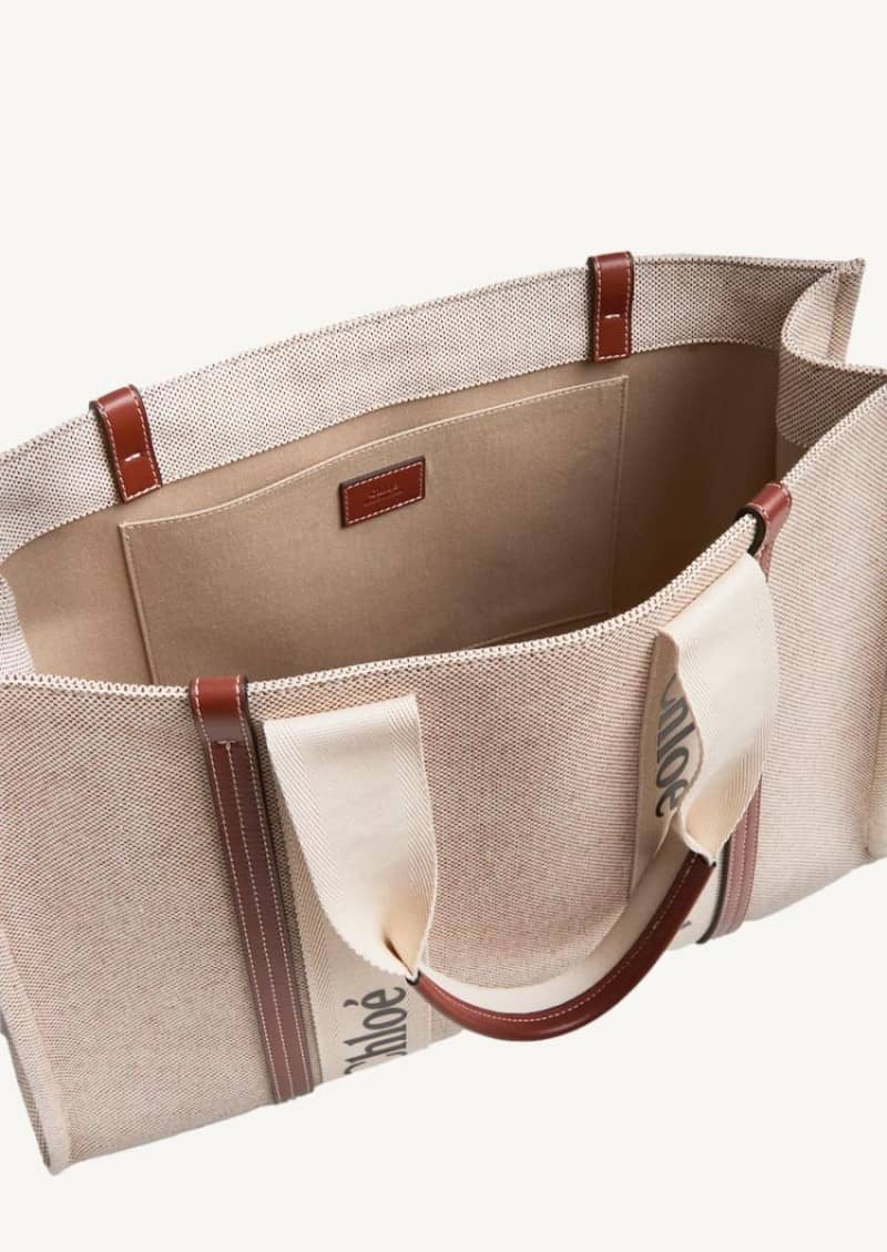White and brown Woody large tote bag