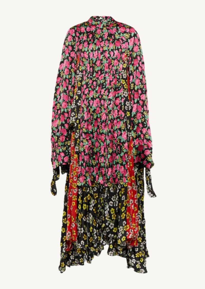 Pink floral satin midi dress
