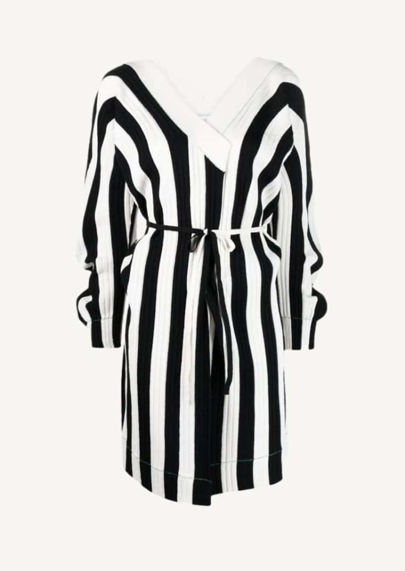 Black and Chalk striped knitted wrap dress