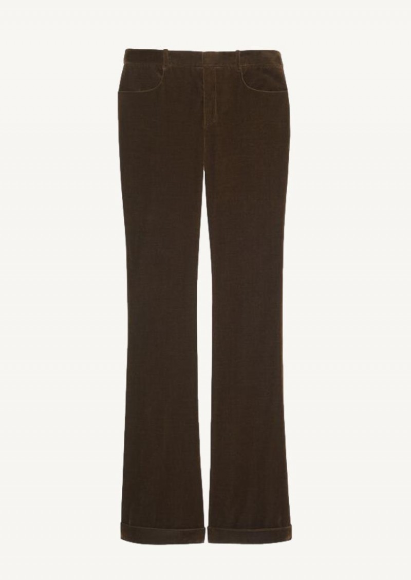 Dark khaki velvet flared pants - Saint Laurent Paris | Département Féminin