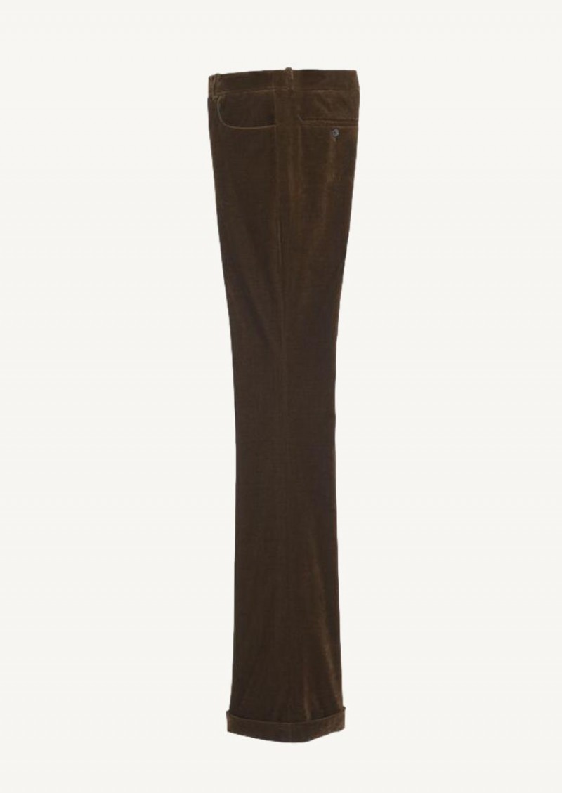 Pantalon évasé en velours kaki foncé