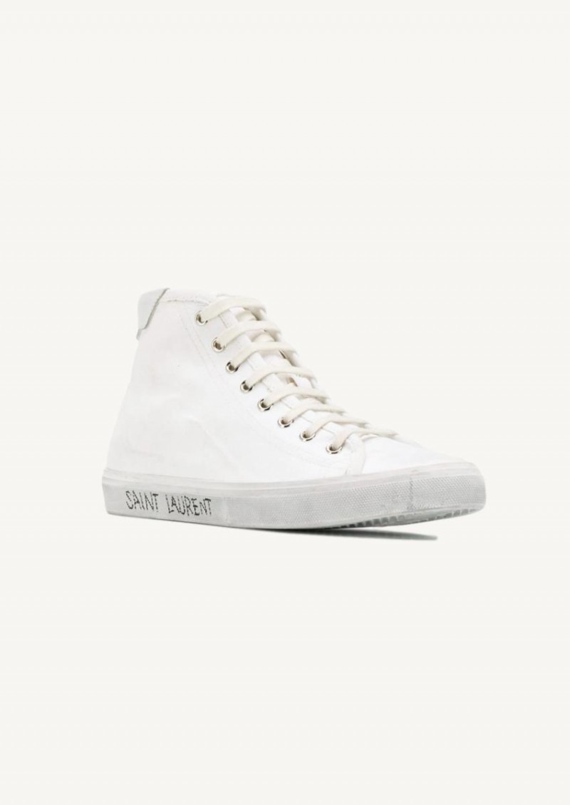 Optic white Malibu sneakers in leather and canvas