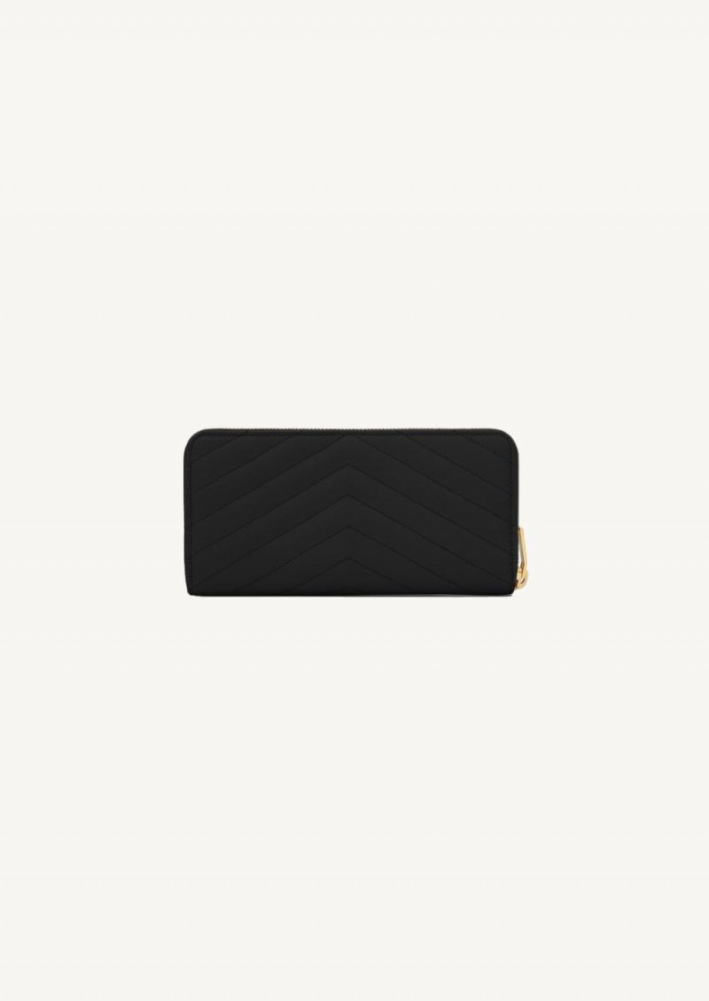 Black zipped monogram wallet