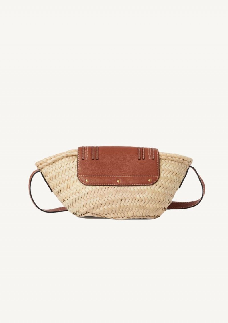 Tan Small Marcie shoulder basket bag