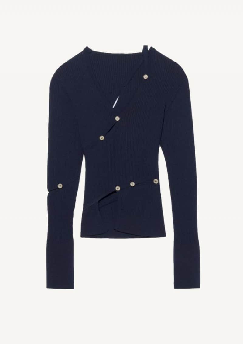 Le cardigan tordu navy