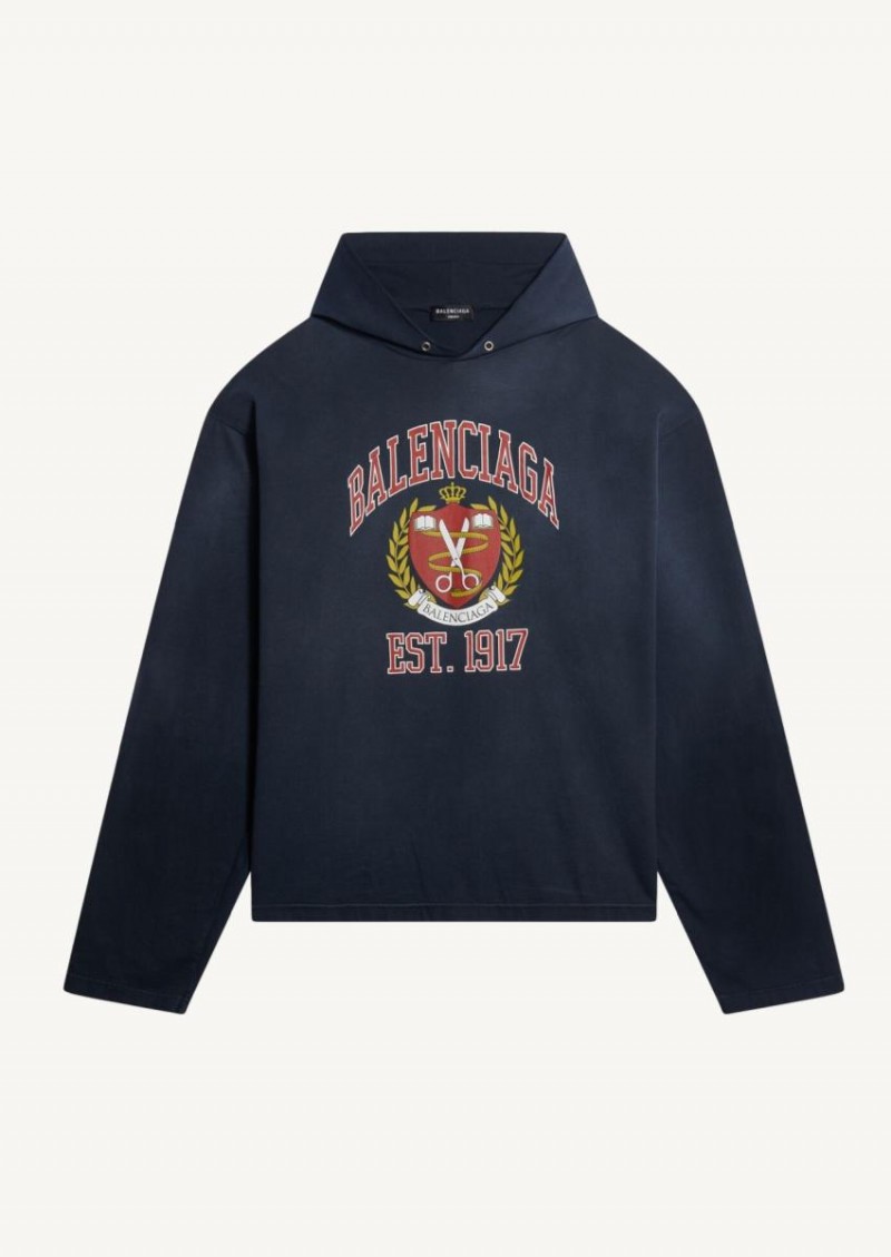 Marine Blue and Red Long Sleeve Hooded T-Shirt College