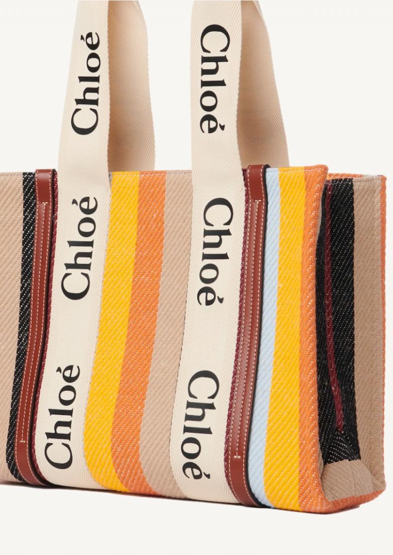 Multicolor brown striped medium Woody tote bag