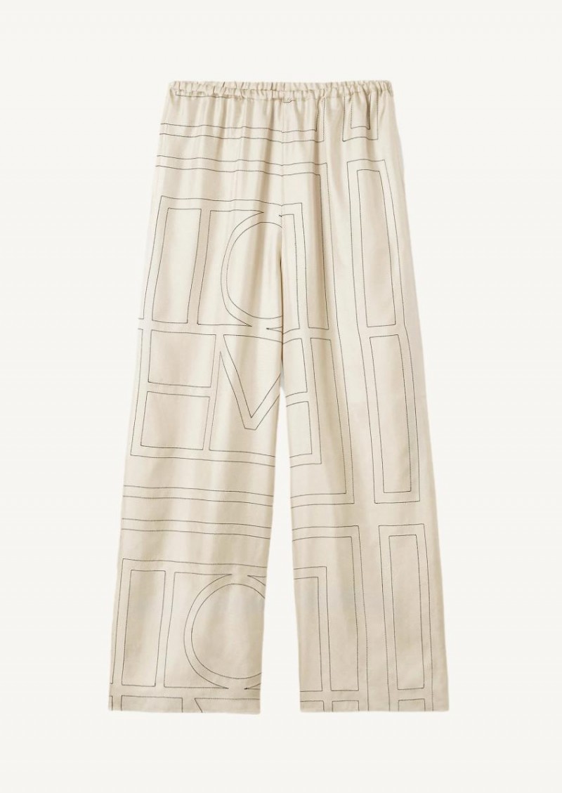 Pantalon large fluide monogramme ivoire