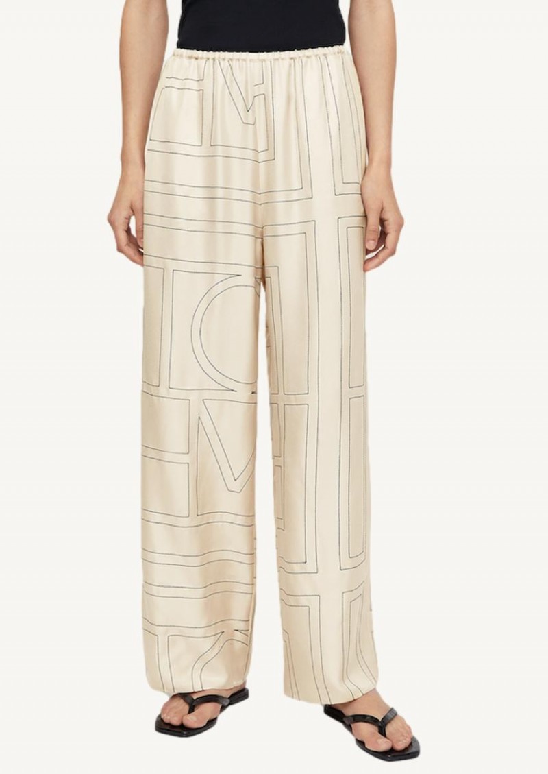 Pantalon large fluide monogramme ivoire