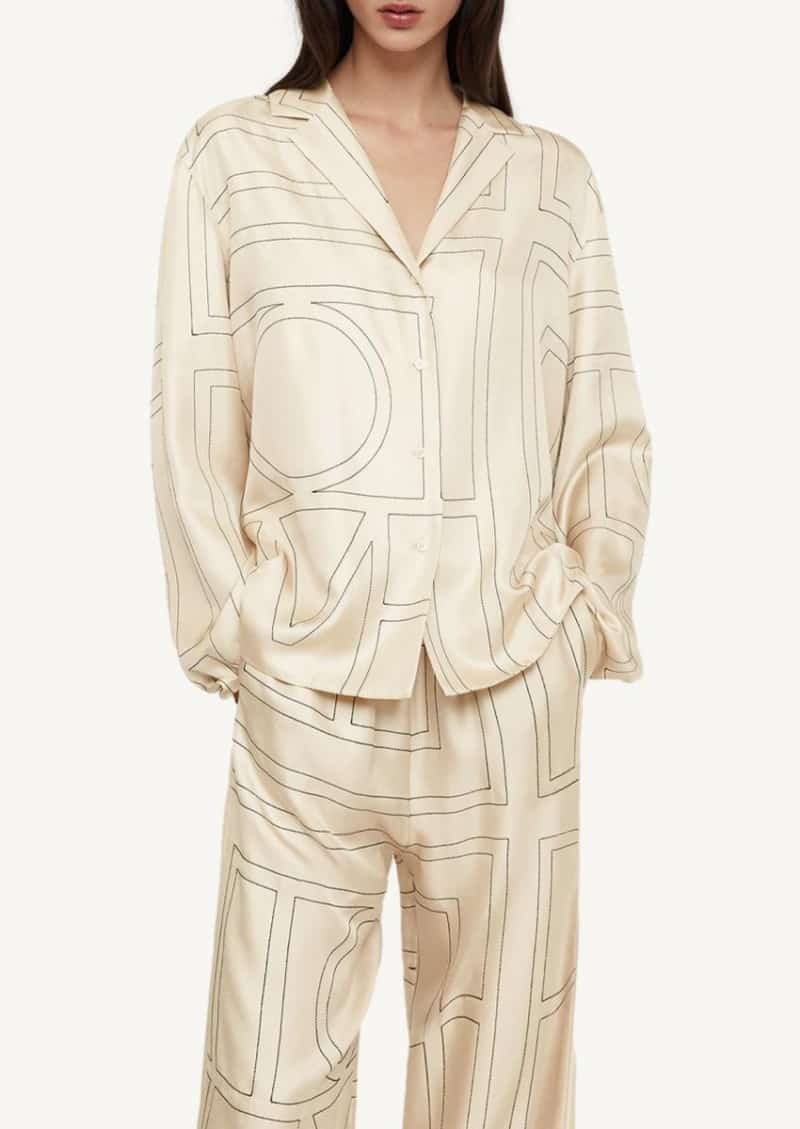 Chemise ample monogramme all-over ivoire
