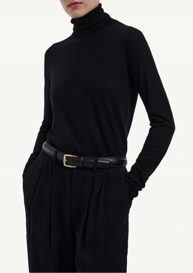 Black Fitted Turtleneck in Fine Cashmere CO
