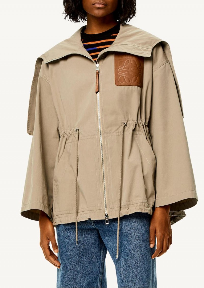 Hooded jacket in cotton sandstone