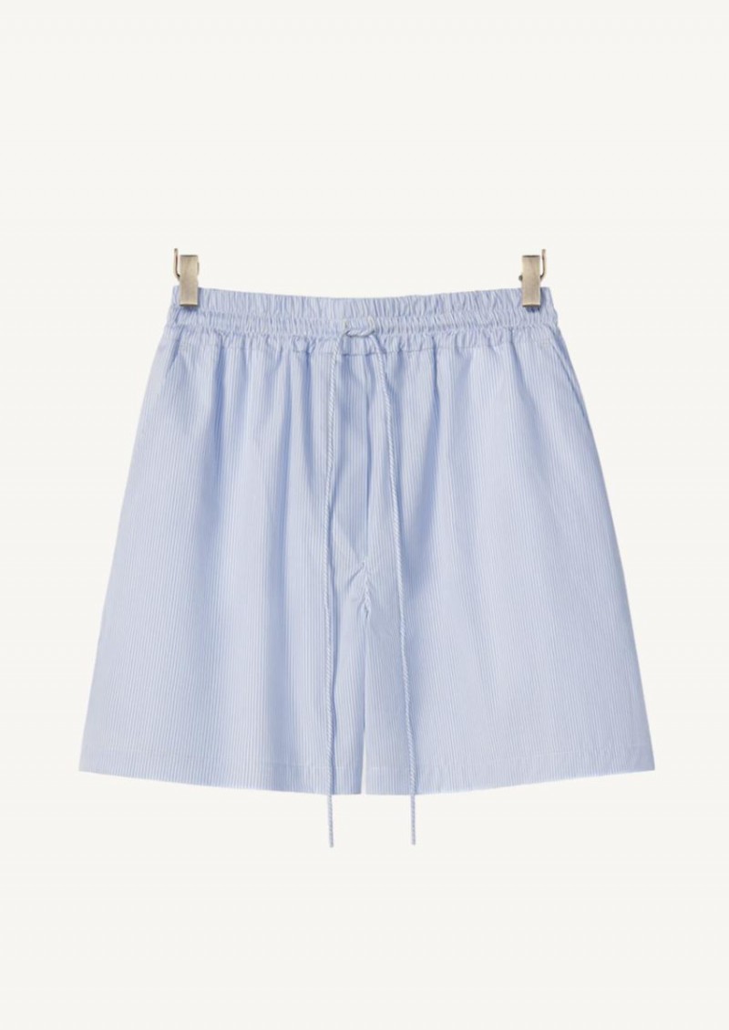 Short rayé en coton blanc et bleu