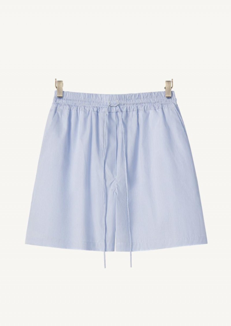 Striped shorts in cotton white and blue