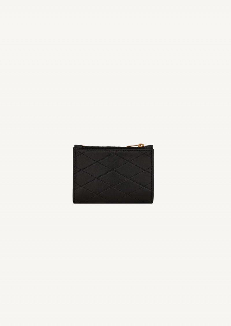 BLACK PADDED ZIPPED CARD HOLDER WITH GOLD FINISH