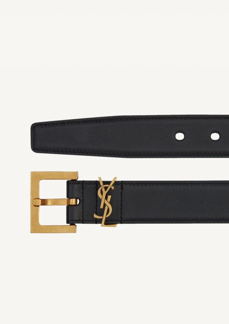 Black monogram belt with gold finish