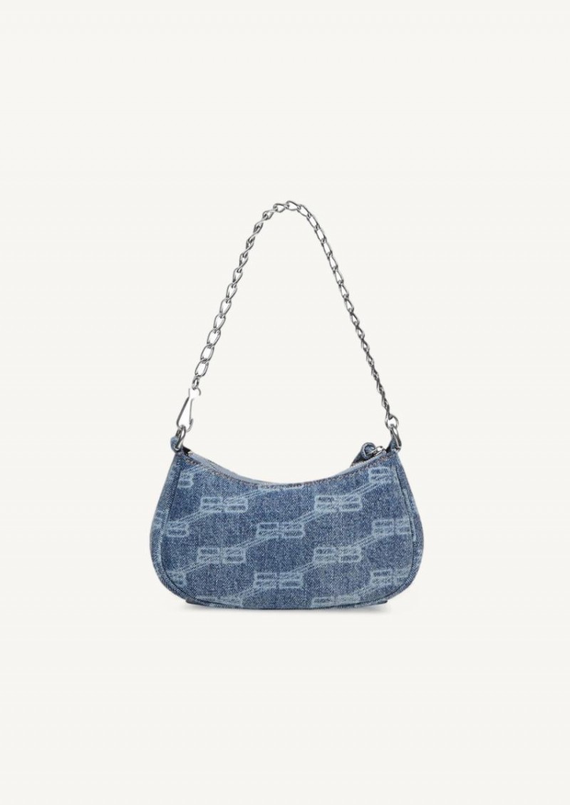 Bag The Cagole With Chain Mini Model in bleached denim BB Monogram blue