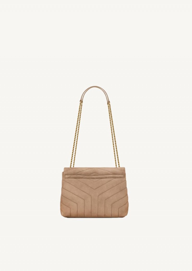 LOULOU SMALL CHAIN BAG EN SUÈDE MATELASSÉ taupe finitions or
