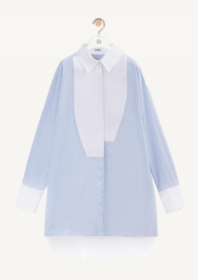 Chemise à plastron rayé blanc et bleu