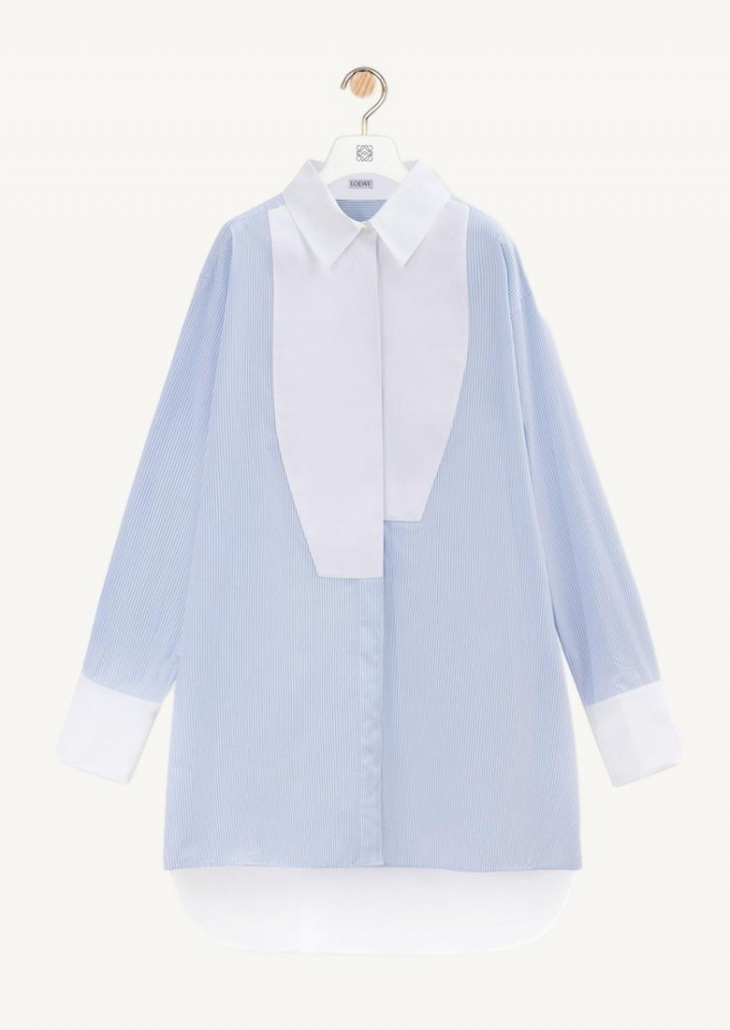 Striped plastron shirt white and blue