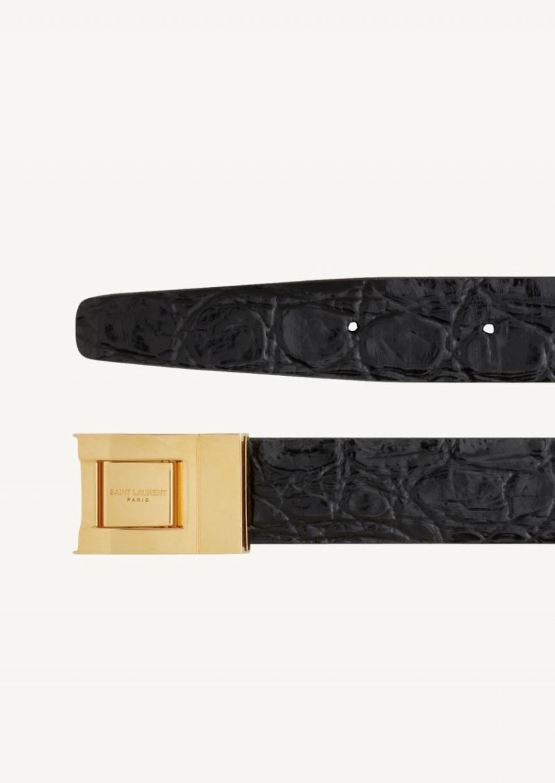 Male buckle thin belt in crocodile-embossed leather