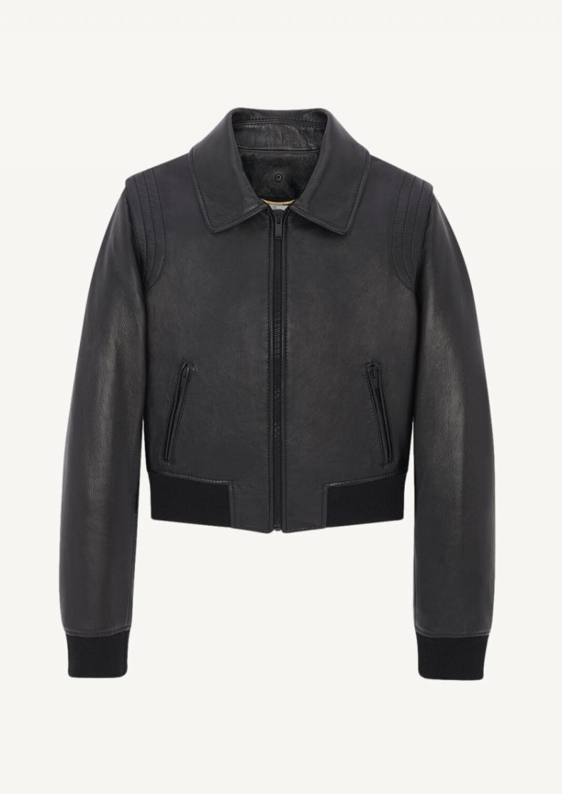 Veste en cuir d'agneau et shearling noir