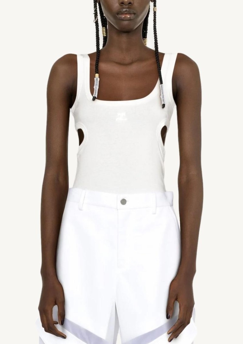 White Cut-Out Cotton Vest Top