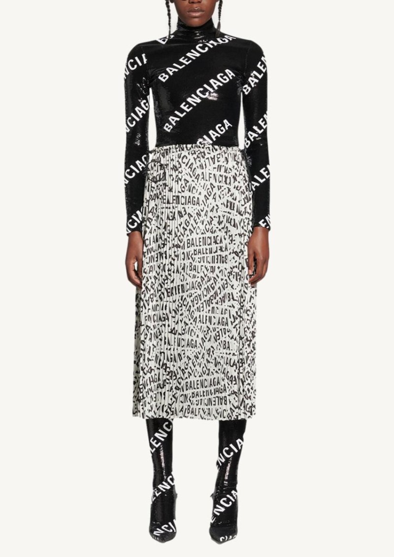 Logo Strips Pleated Skirt with Drawstring - Balenciaga