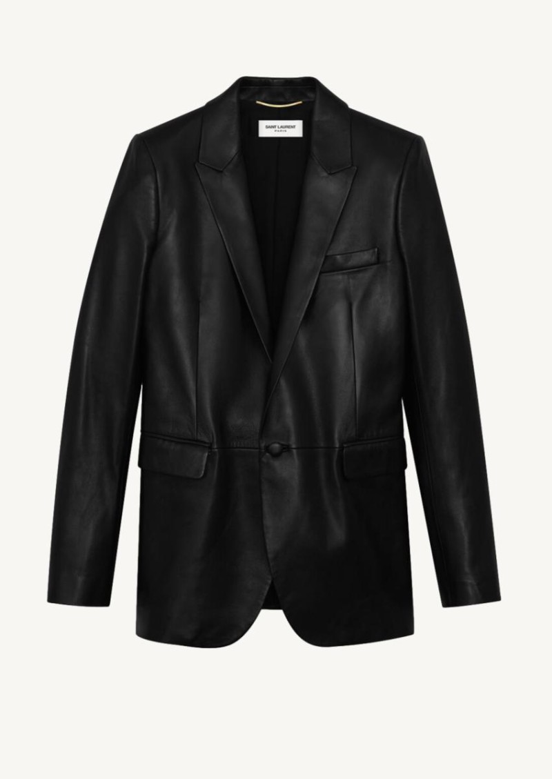 Black leather suit jacket Saint Laurent Paris Département Féminin