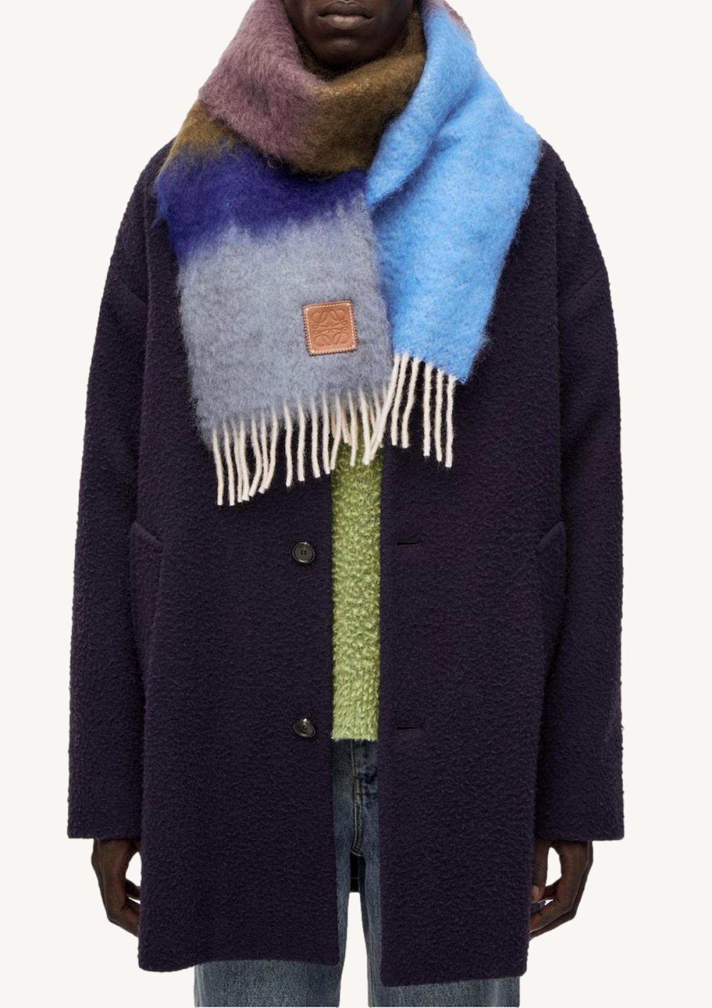 Écharpe à rayures grise en laine et mohair