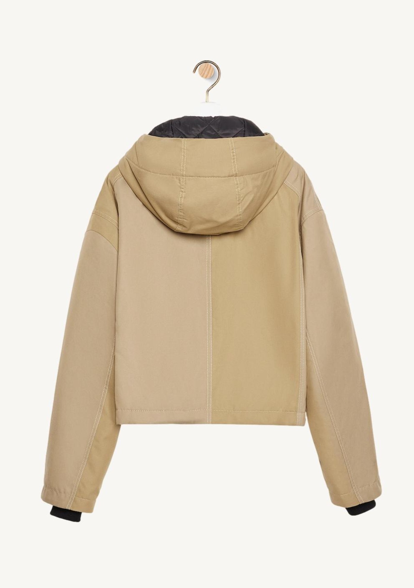 Beige and chesnut Short hooded parka in cotton