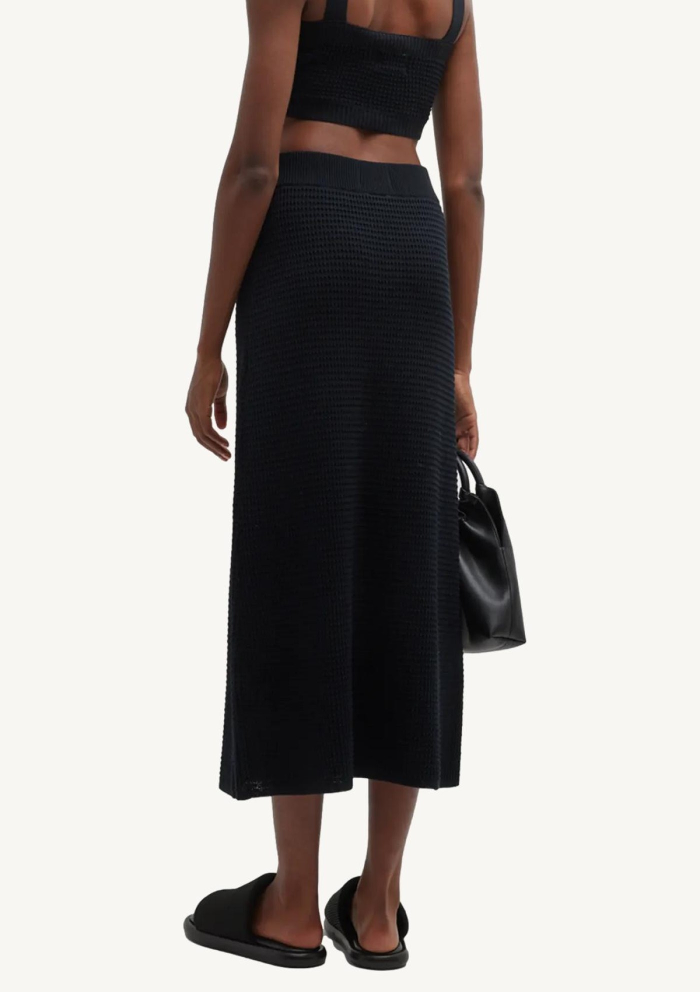 Black Manta open-knit cotton midi skirt