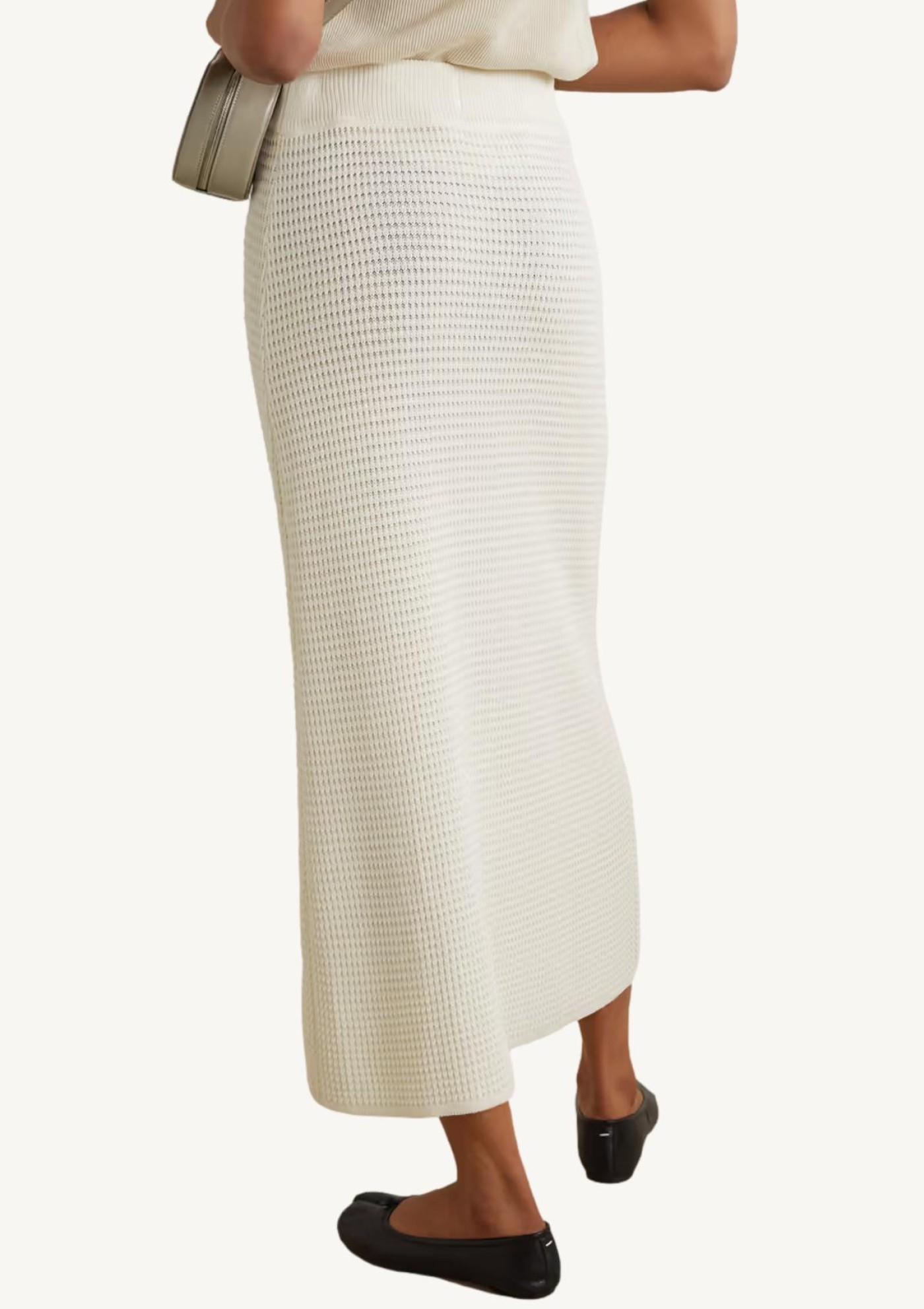Ivory Manta open-knit cotton midi skirt