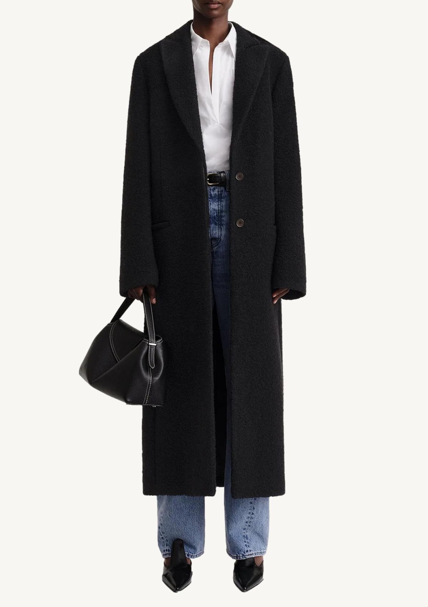 Manteau à revers en laine bouclé noir