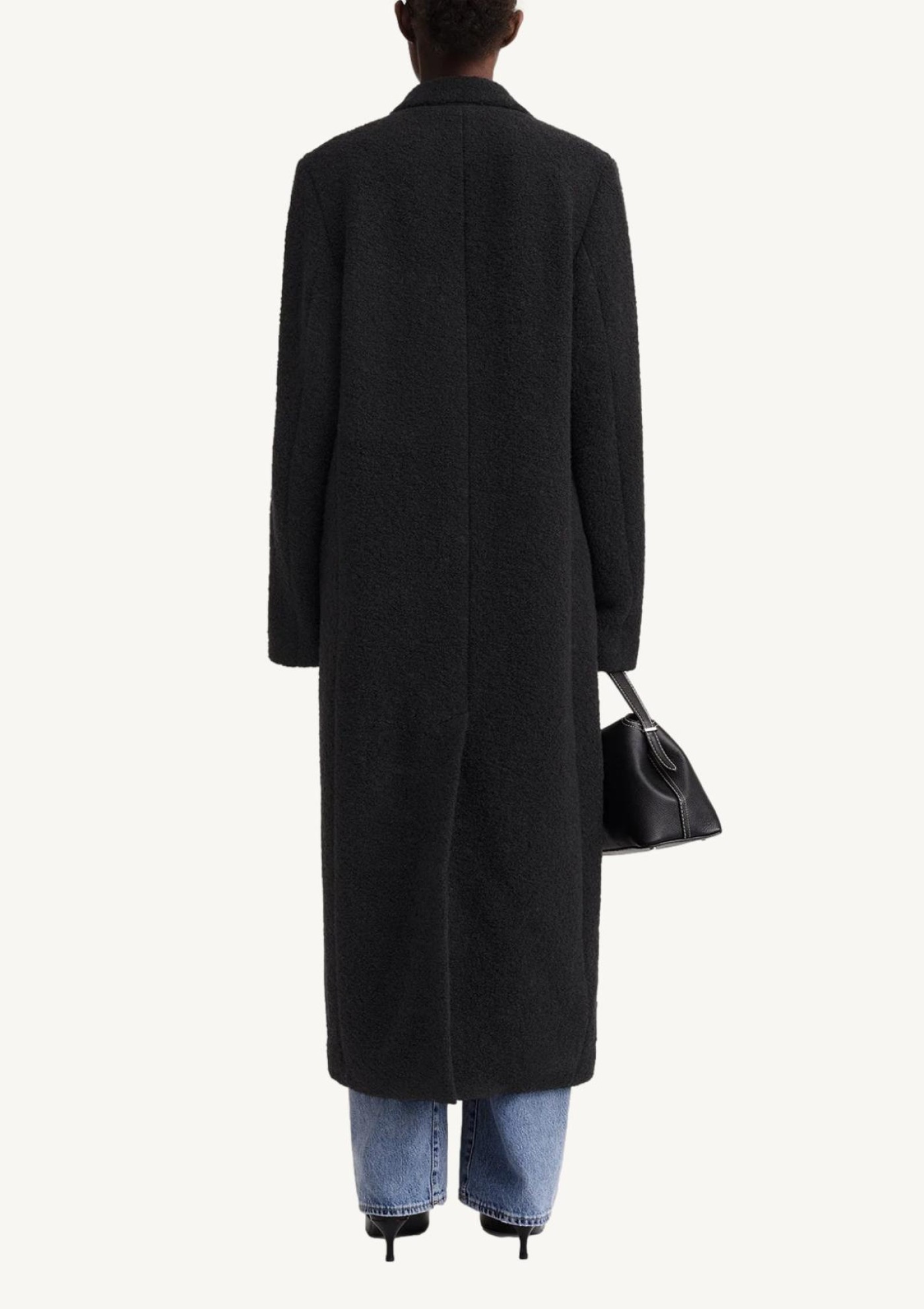Black curly wool lapel coat