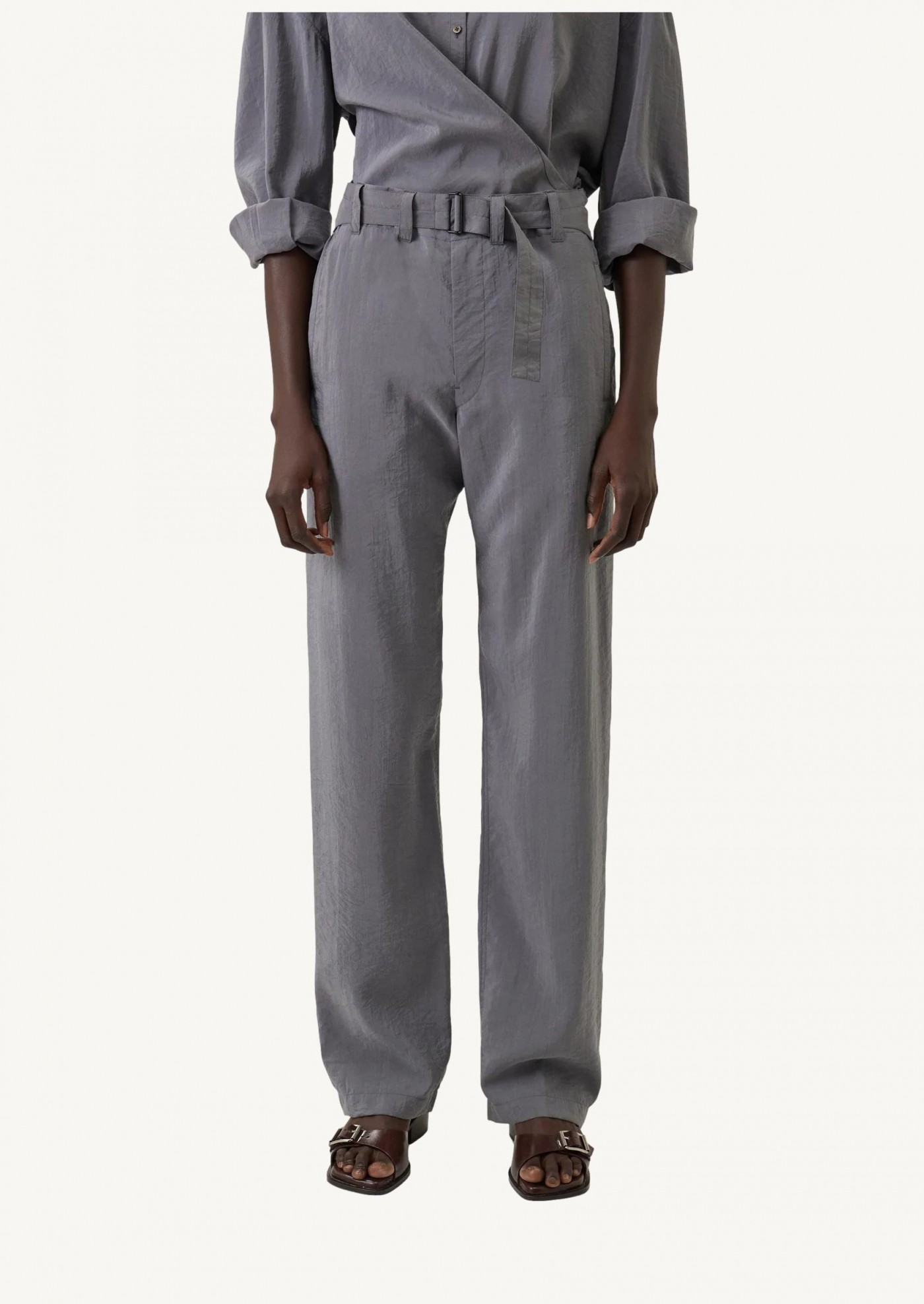 BELTED SOFT PANTS DRY SILK MASTIC DUSTY