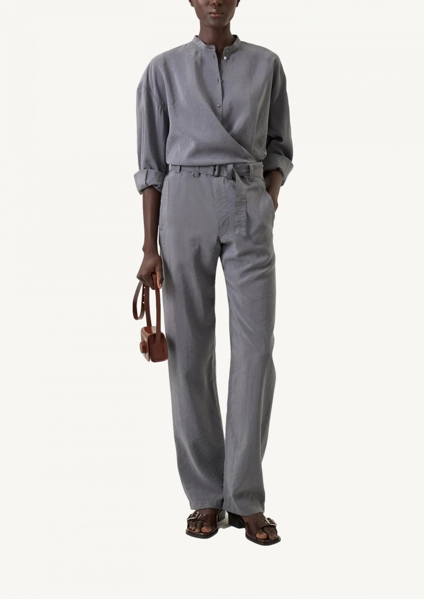 BELTED SOFT PANTS DRY SILK MASTIC DUSTY