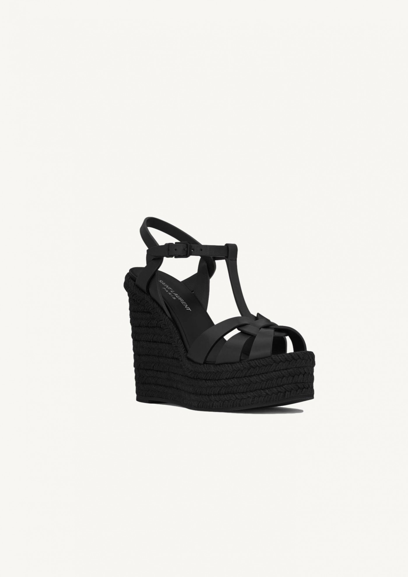 Tribute wedge espadrilles in smooth black leather